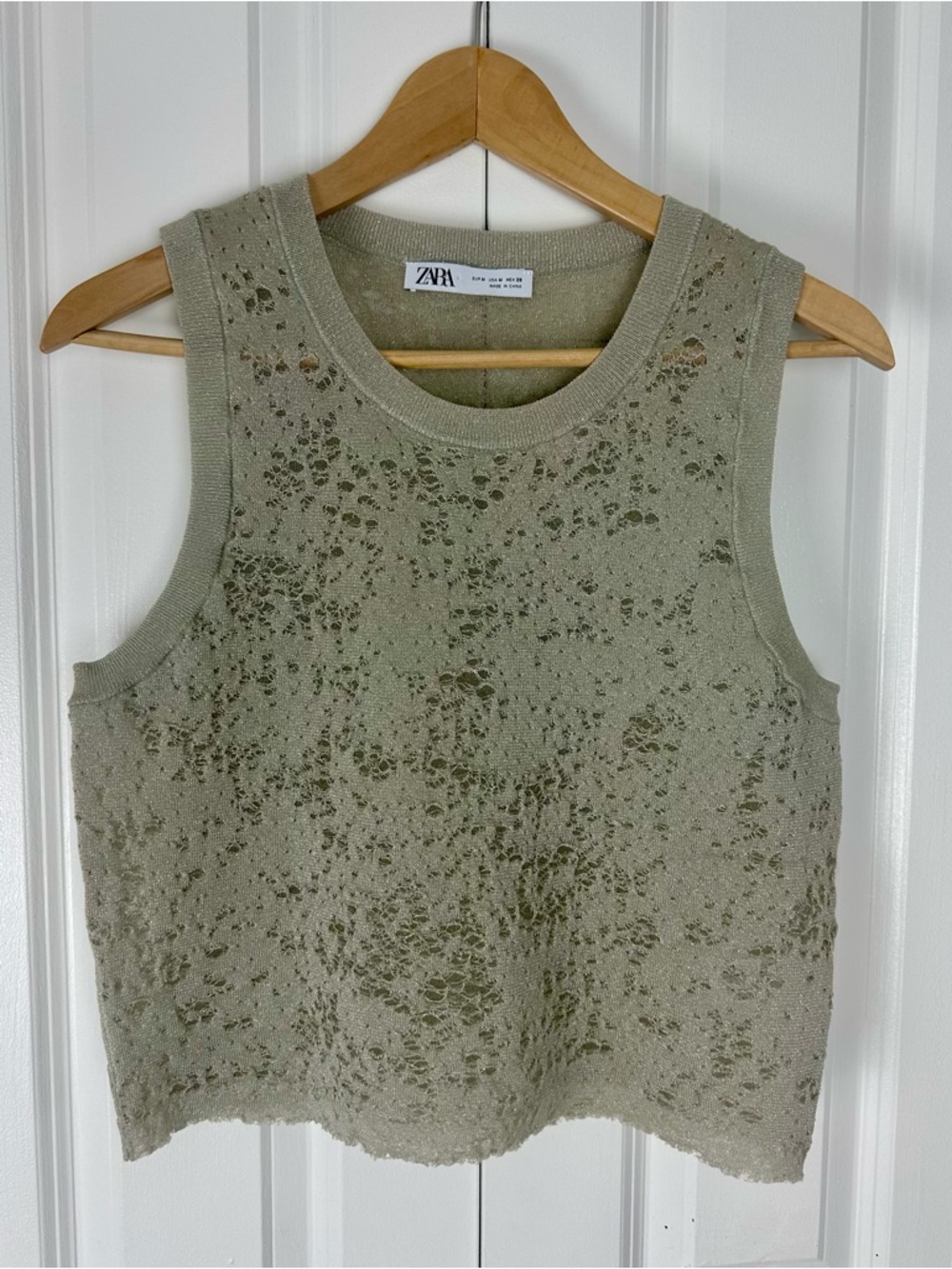 Zara Distressed Lace Look Cropped Tank Top